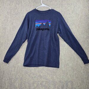 Patagonia Mens Long-Sleeve T-Shirt Navy Blue Size Medium 48% Recycled Polyester